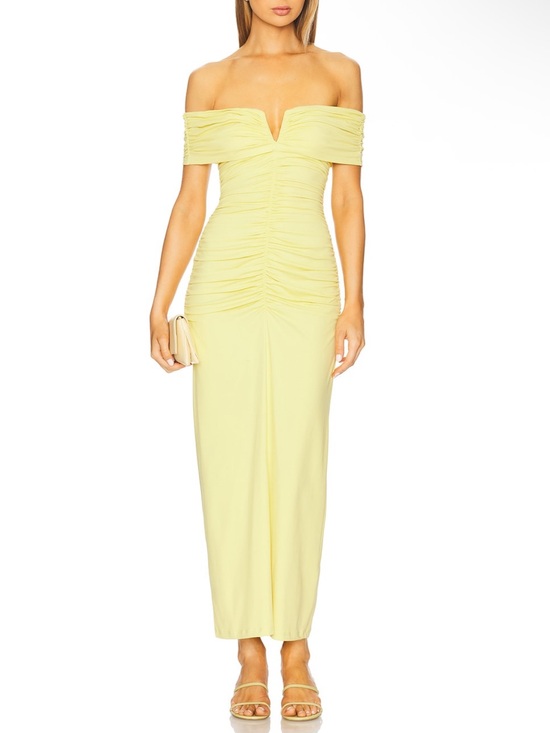 Susana Monaco Dresses & Skirts - Susana Monaco V Wire Gathered Off The Shoulder Dress in Lemon Zest Revolve NEW